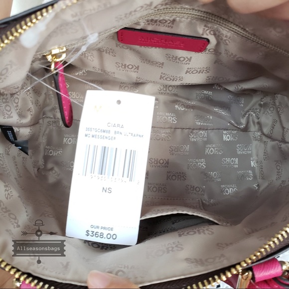 NWT Michael Kors Ciara Medium satchel pink brown - Picture 5 of 8